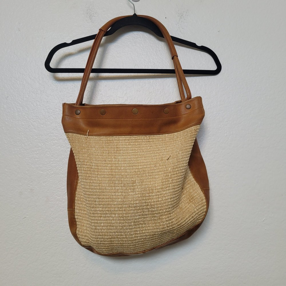 FURLA Woven Shoulder Purse Leather Trim